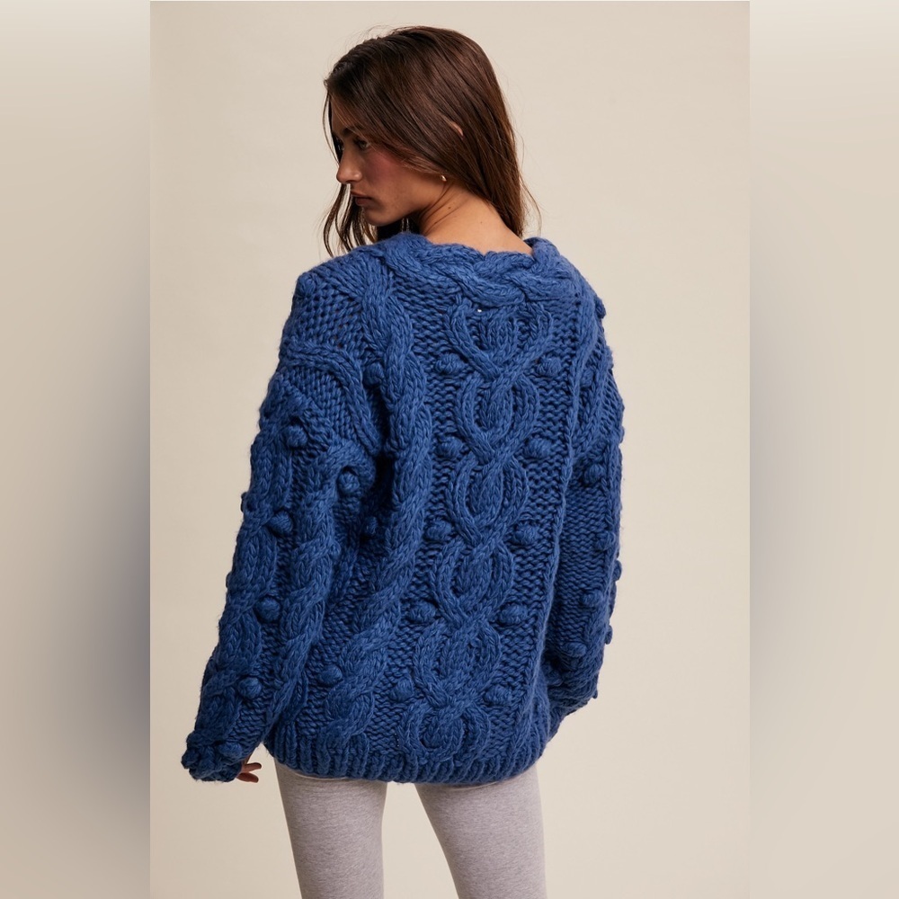 Listicle Cable Knit Chunky Sweater in Blue - Picture 3 of 4